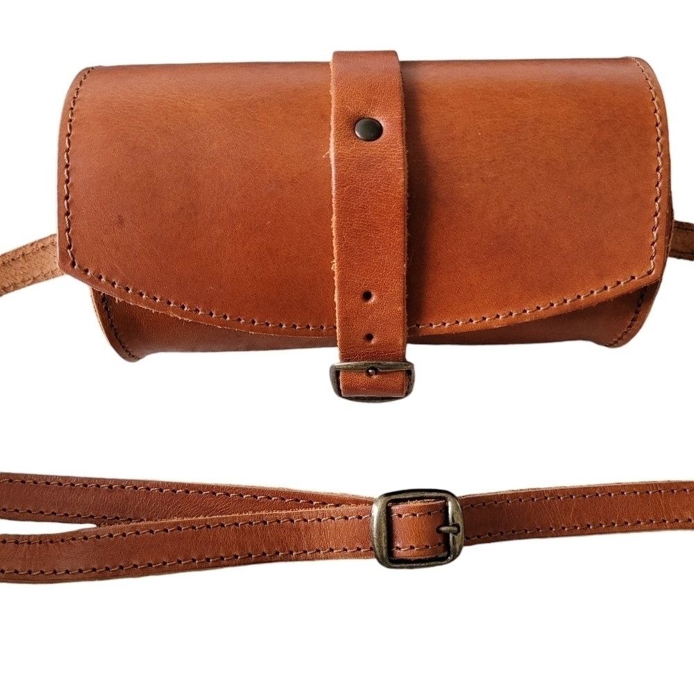 Genuine Leather Cylinder Shape Mini Crossbody Bag Handmade in Greece - Picture 9 of 15
